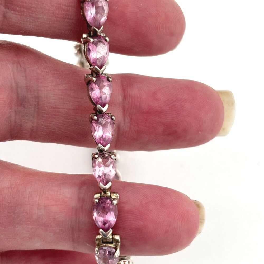 Sterling Silver 925 Pink Topaz Tennis Bracelet Old Money Parisian Capsule Luxury